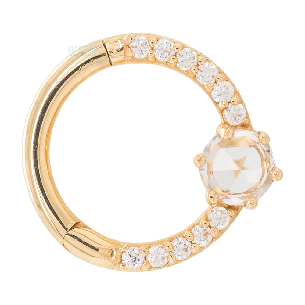 "Tinsley" Hinge Ring / Clicker in Gold with White Sapphire & White CZ's - Image 2
