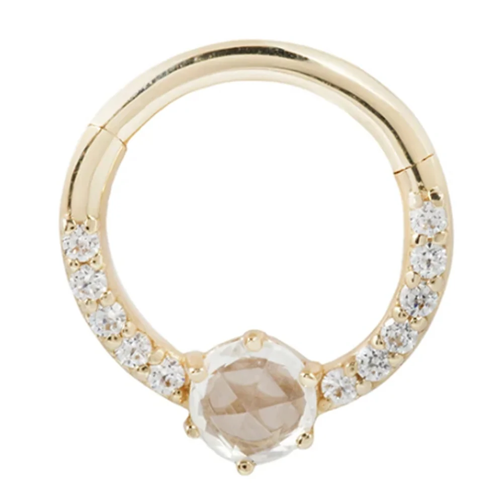 "Tinsley" Hinge Ring / Clicker in Gold with White Sapphire & White CZ's - Image 3