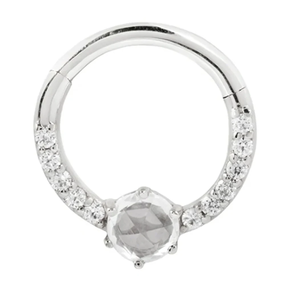 "Tinsley" Hinge Ring / Clicker in Gold with White Sapphire & White CZ's - Image 4