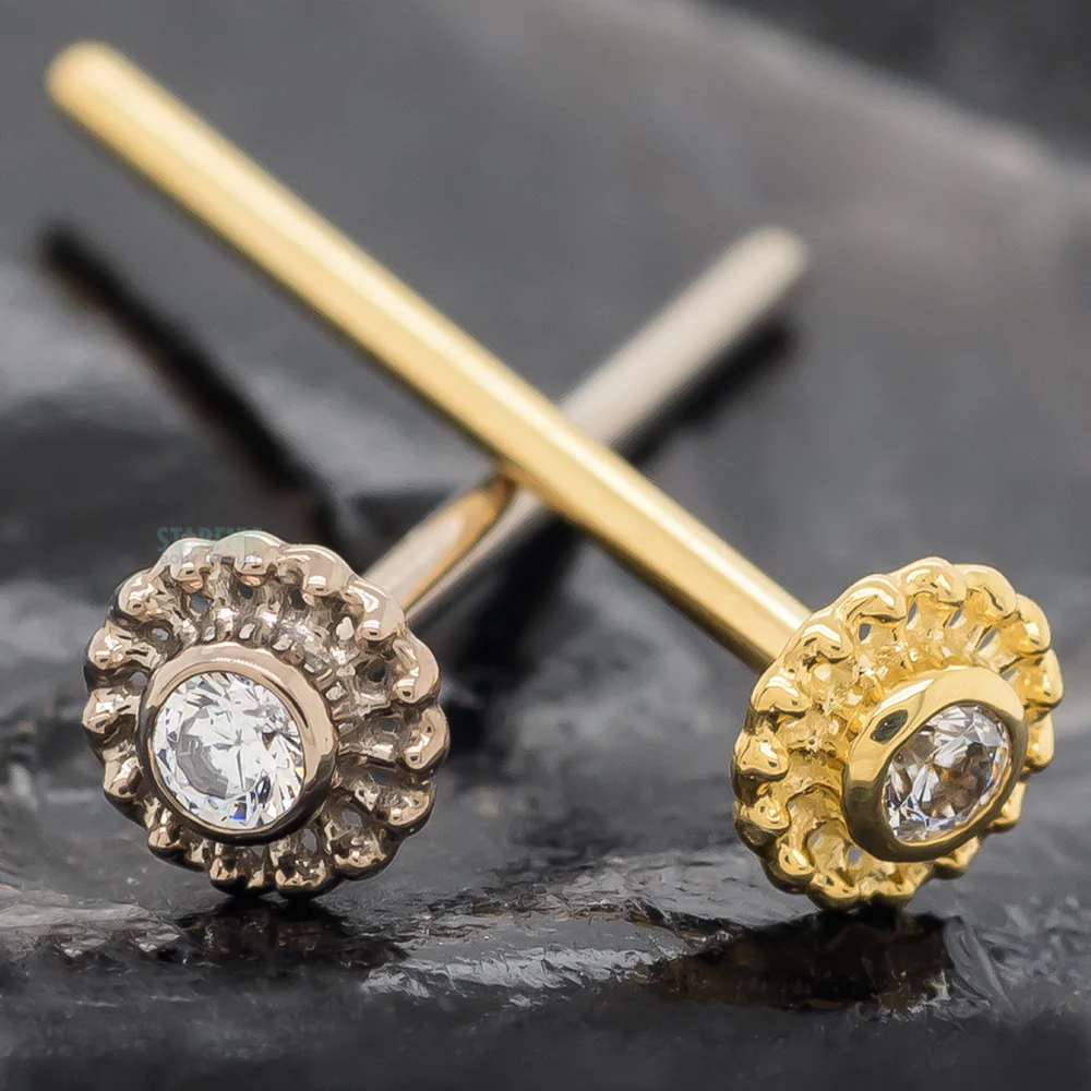 "Virtue" Nostril Screw in Gold with 2mm Brilliant-Cut Gem - Image 2