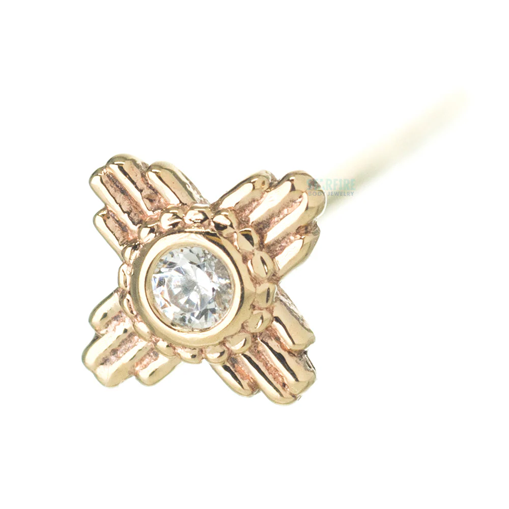 "Zia" Nostril Screw in Gold with White CZ - Image 2