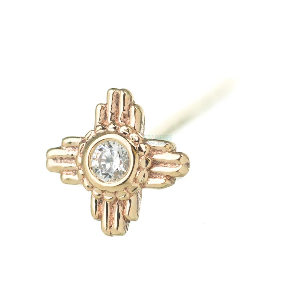 "Zia" Nostril Screw in Gold with White CZ - Image 3